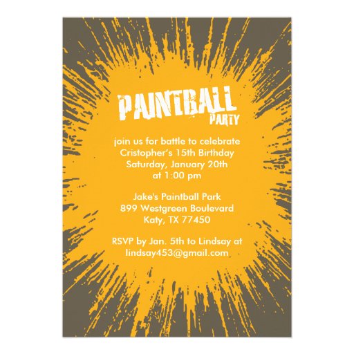 Orange Paintball Splatter Party Invitations