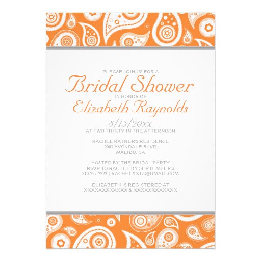 Orange Paisley Bridal Shower Invitations