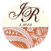 Orange paisley, ivory background, With monogram stickers