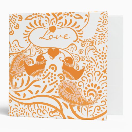 Orange Paisley Love Birds Binder