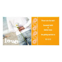 Orange Paisley Save the Date Photo Card Template