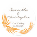 Orange palm leaves tropic wedding favor seal label sticker