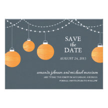 Orange Paper Lantern Wedding Save the Date Personalized Announcement