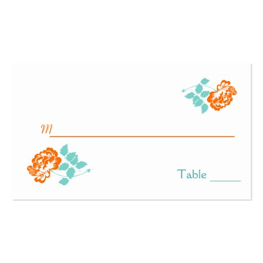 Orange Peony on White with Turquoise Placecards Business Card Template