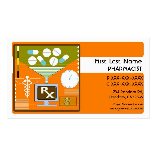 Orange pharmacist simple business cards (front side)