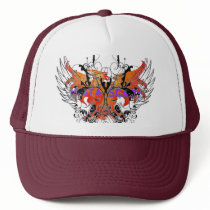 Orange Phoenix Winged Skulls Baseball Hat Custom by MistaSCARY Orange Phoenix Winged Skulls Baseball Hat Custom
