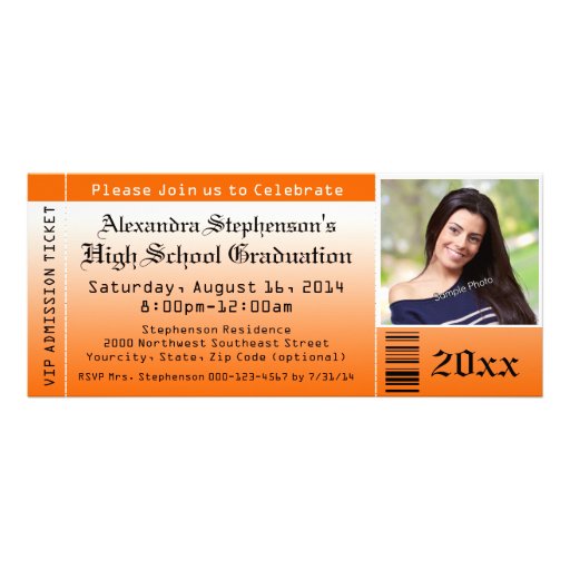 Orange Photo Graduation Ticket Invitations (front side)