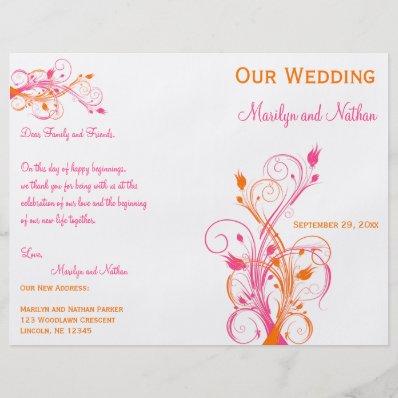Orange, Pink, and White Floral Wedding Program 8.5" X 11" Flyer