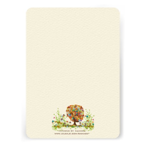Orange Pink Aqua Swirled Flower Love Tree Wedding Invitations
