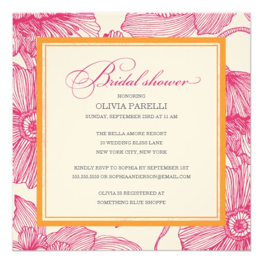 ORANGE + PINK FLOWERS | BRIDAL SHOWER INVITE