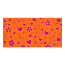 Orange pink Flowers hearts stars and swirls Photo Cards