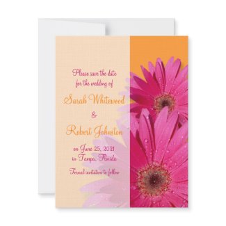 Orange & Pink Gerbera Daisy Save the Date Card invitation