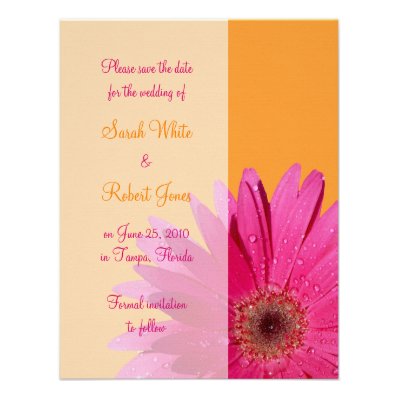 Orange & Pink Gerbera Daisy Save the Date Card Announcements