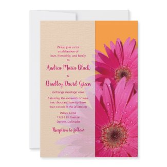 Orange & Pink Gerbera Daisy Wedding Invitation invitation