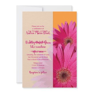 Orange & Pink Gerbera Daisy Wedding Invitation invitation