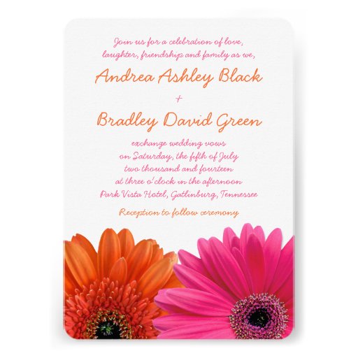 Orange Pink Gerbera Daisy Wedding Invitation