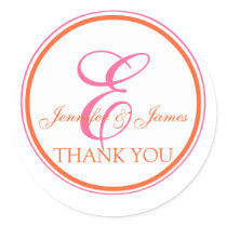 Orange Pink Thank You Stickers for Weddings