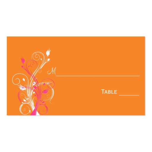 Orange Pink White Floral Place Cards Business Card Template (back side)