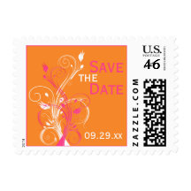 Orange, Pink, White Floral Save the Date  Postage