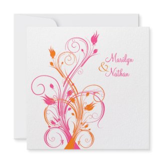 Orange Pink White Floral Square Wedding Invitation invitation
