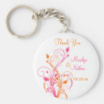 Orange Pink White Floral Wedding Favor Key Chain