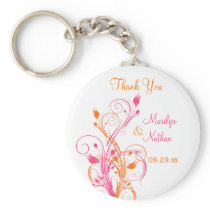 Orange Pink White Floral Wedding Favor Key Chain