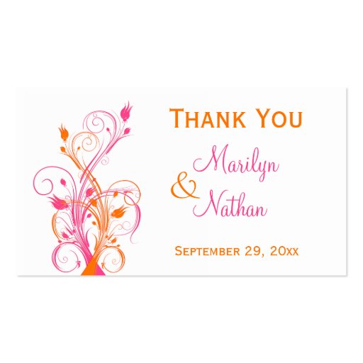 Orange Pink White Floral Wedding Favor Tag Business Card Templates (front side)