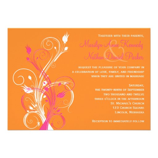 Orange Pink White Floral Wedding Invitation