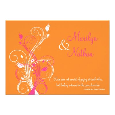 Orange Pink White Floral Wedding Invitation