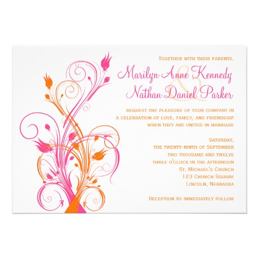 Orange Pink White Floral Wedding Invitation
