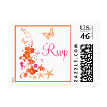 Orange, Pink, White Tropical Beach RSVP Postage stamps