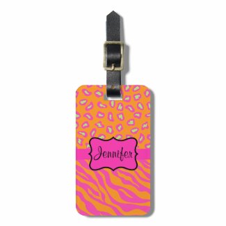 Orange & Pink Zebra & Cheetah Personalized Travel Bag Tags