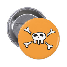 Orange pirate scull cartoon kids pinback button