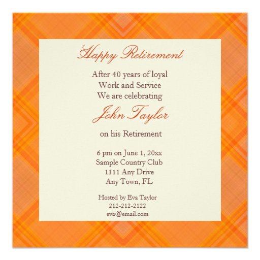Orange Plaid Retirement Party Invitation
