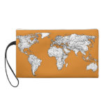 orange planet earth map wristlet clutches