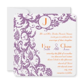 Orange Plum Damask Monogram Wedding Invitation invitation