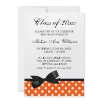 Orange Polka Dot Black Bow Graduation Announcement