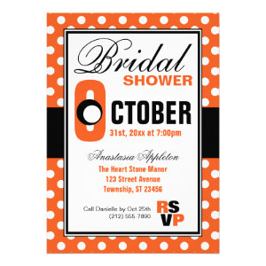 Orange Polka Dot October Bridal Shower Invitations