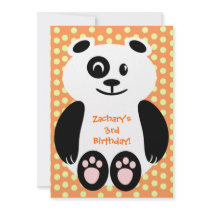 Orange Polka Dot Panda Birthday Invitations