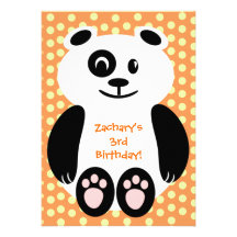 Orange Polka Dot Panda Birthday Invitations