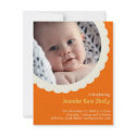 Orange polka dot rosette photo cute baby birth invitation