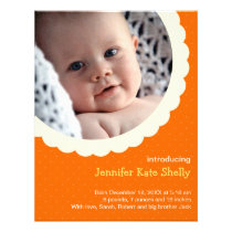Orange polka dot rosette photo cute baby birth invitations