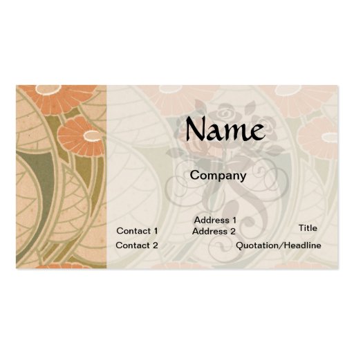 orange poppies art noueveau style business card template (front side)