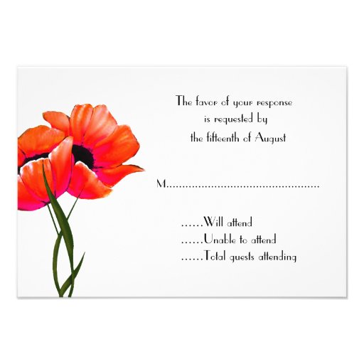 Orange Poppies Wedding Response Card Invitation