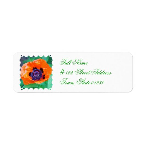 Orange Poppy Flower Return Address Mailing Label
