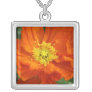 Orange Poppy Flower Silver Necklace Charm