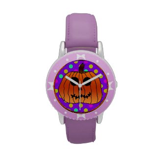 Orange Pumpkin on Purple Multicolored dots Watch