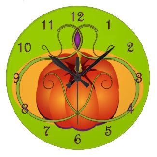 Orange Pumpkin with Curvilinear Accents Round Wallclocks