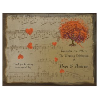 Orange & Purple Heart Leaf Tree Wedding Program flyer