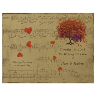 Orange & Purple Heart Leaf Tree Wedding Program flyer
